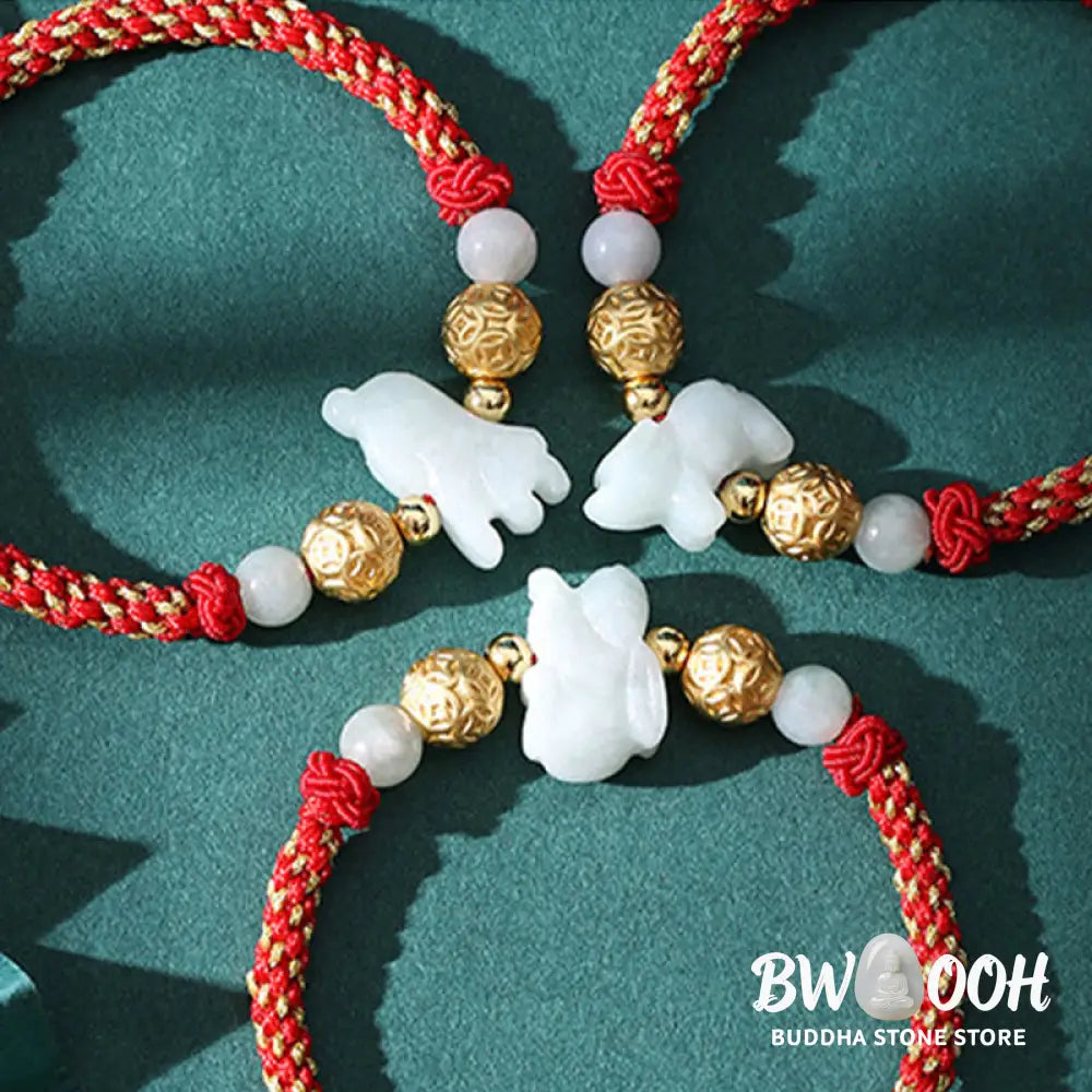 Buddha Stones Chinese Zodiac Jade Silver Beads Year Of The Horse Red String Luck Bracelet - Bracelet