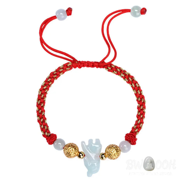 Buddha Stones Chinese Zodiac Jade Silver Beads Year Of The Horse Red String Luck Bracelet - Bracelet