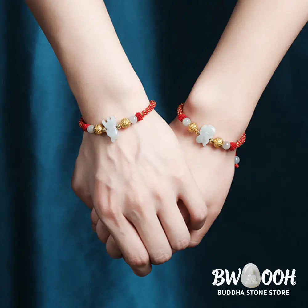 Buddha Stones Chinese Zodiac Jade Silver Beads Year Of The Horse Red String Luck Bracelet - Bracelet