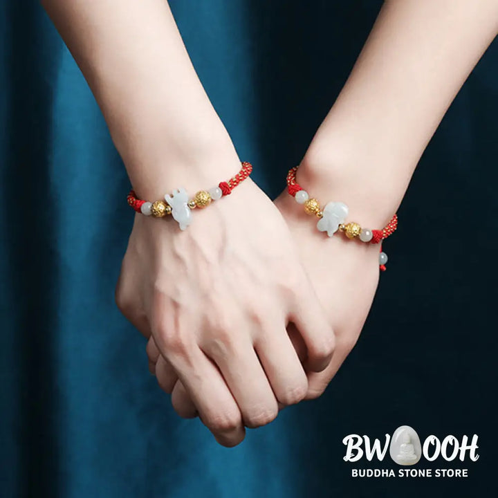 Buddha Stones Chinese Zodiac Jade Silver Beads Year Of The Horse Red String Luck Bracelet - Bracelet