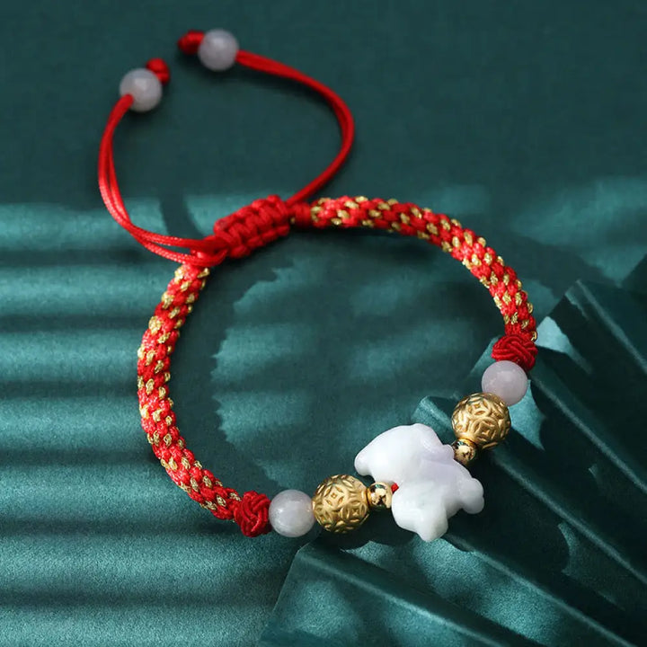 Buddha Stones Chinese Zodiac Jade Silver Beads Year Of The Horse Red String Luck Bracelet - Dog(Wrist Circumference:
