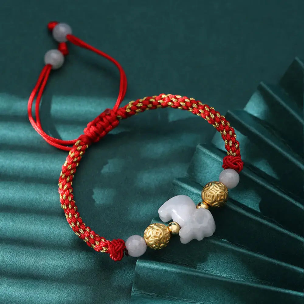 Buddha Stones Chinese Zodiac Jade Silver Beads Year Of The Horse Red String Luck Bracelet - Goat(Wrist Circumference: