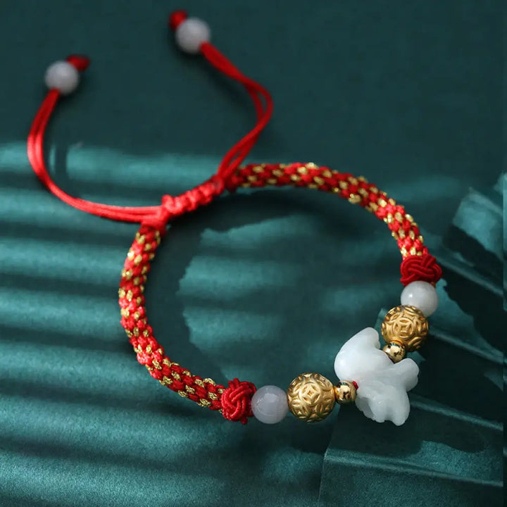 Buddha Stones Chinese Zodiac Jade Silver Beads Year Of The Horse Red String Luck Bracelet - Ox(Wrist Circumference: