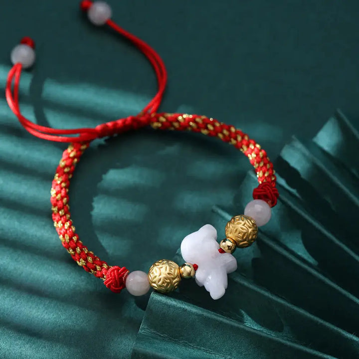 Buddha Stones Chinese Zodiac Jade Silver Beads Year Of The Horse Red String Luck Bracelet - Pig(Wrist Circumference:
