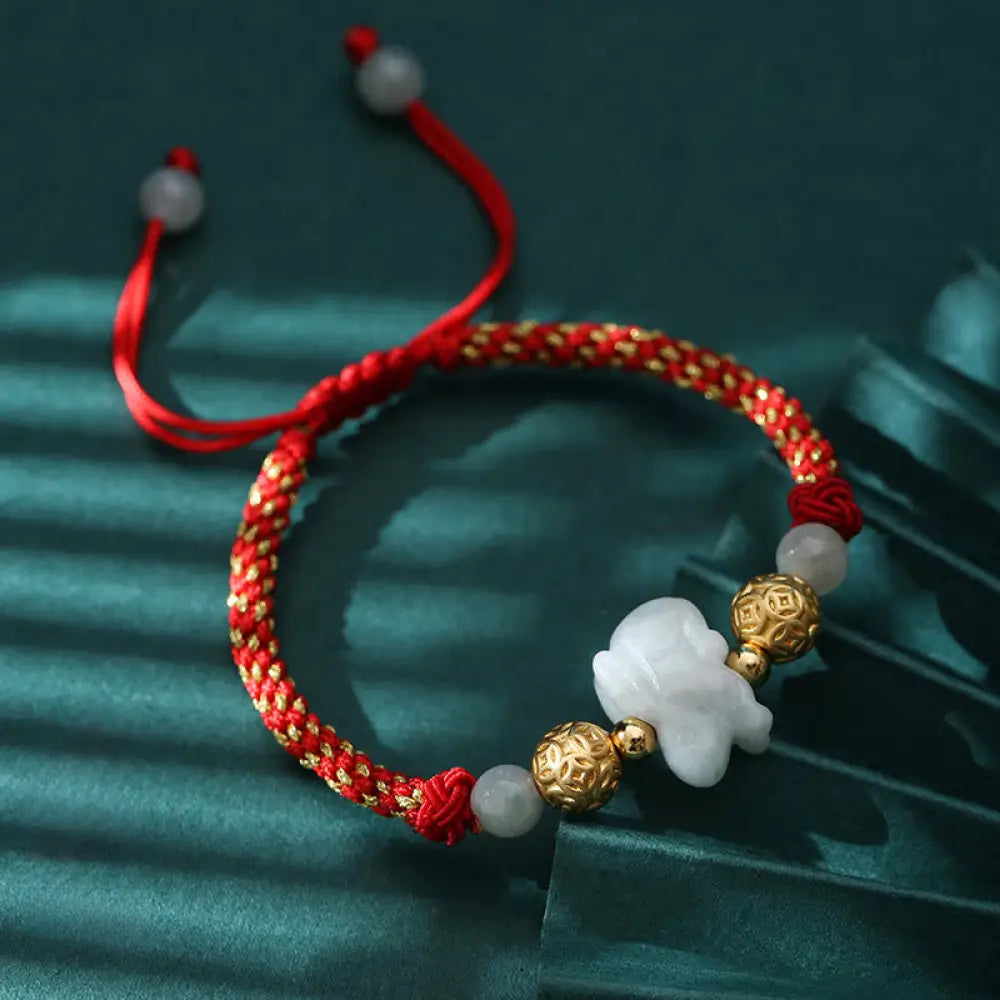 Buddha Stones Chinese Zodiac Jade Silver Beads Year Of The Horse Red String Luck Bracelet - Rabbit(Wrist Circumference: