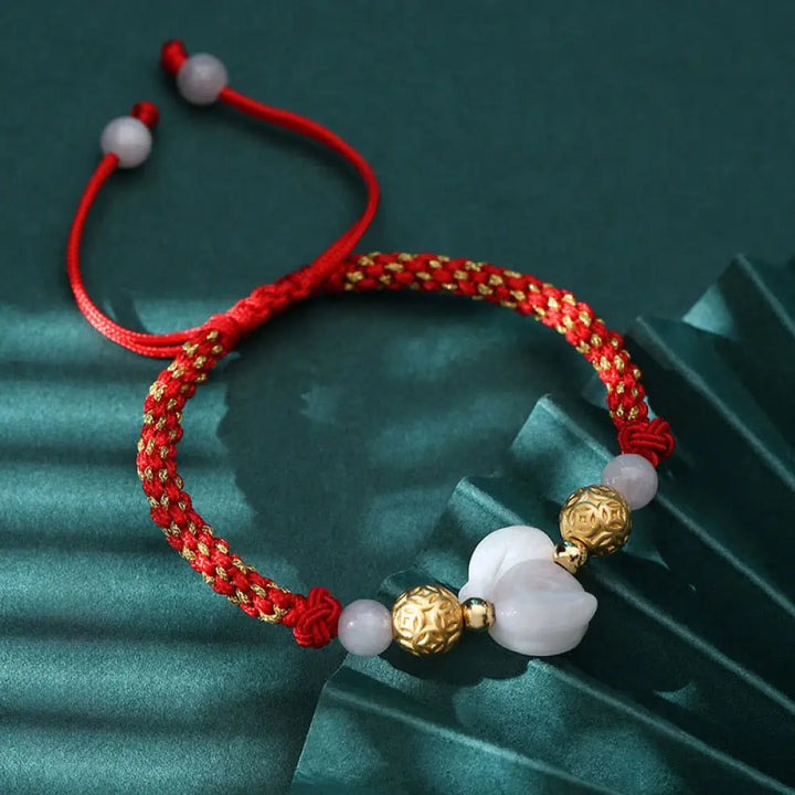 Buddha Stones Chinese Zodiac Jade Silver Beads Year Of The Horse Red String Luck Bracelet - Snake(Wrist Circumference:
