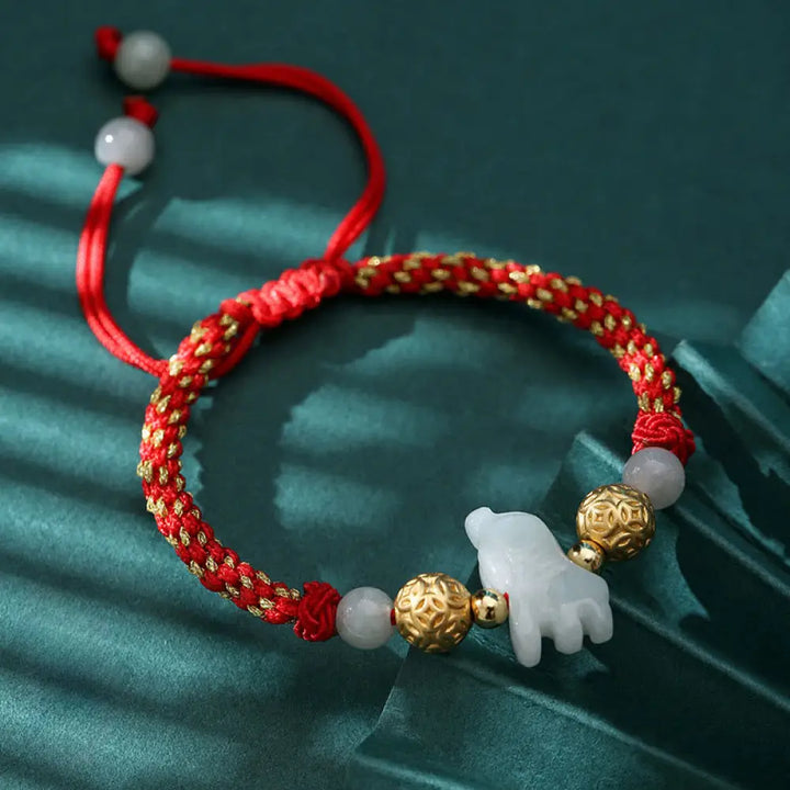 Buddha Stones Chinese Zodiac Jade Silver Beads Year Of The Horse Red String Luck Bracelet - Tiger(Wrist Circumference: