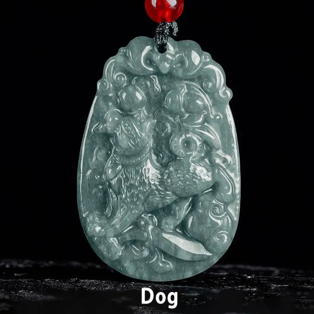 Buddha Stones Chinese Zodiac Jade Year of the Horse Luck Rope Necklace Pendant - BWOOOH - Dog - Necklaces &amp; Pendants