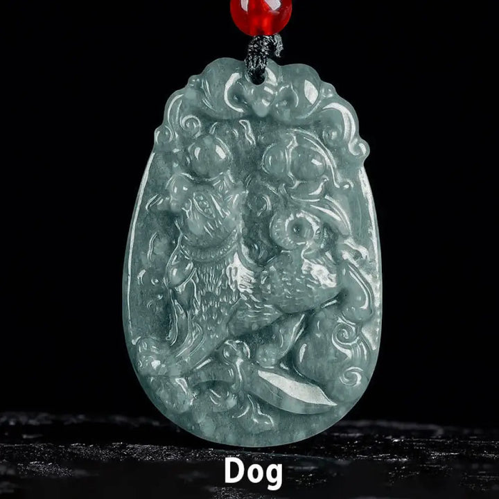 Buddha Stones Chinese Zodiac Jade Year of the Horse Luck Rope Necklace Pendant - BWOOOH - Dog - Necklaces &amp; Pendants