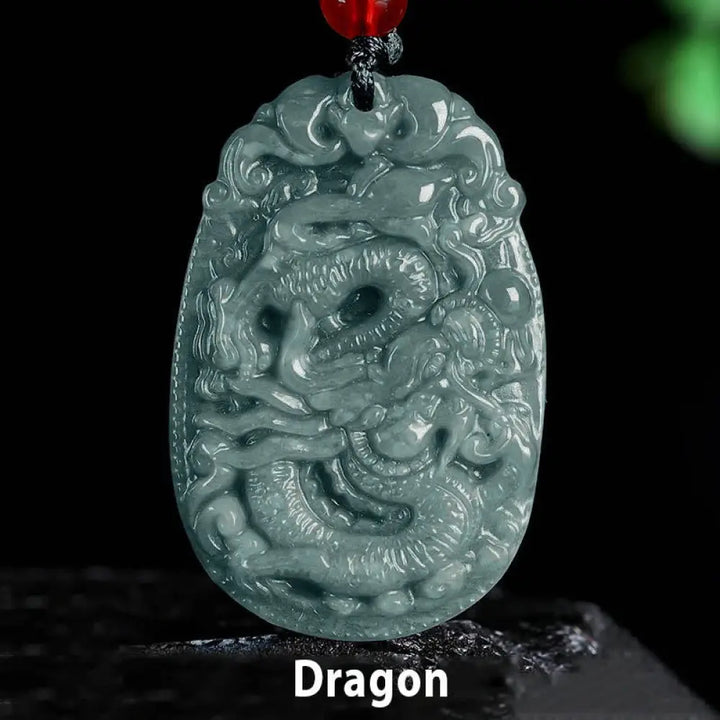 Buddha Stones Chinese Zodiac Jade Year of the Horse Luck Rope Necklace Pendant - BWOOOH - Dragon - Necklaces &amp; Pendants