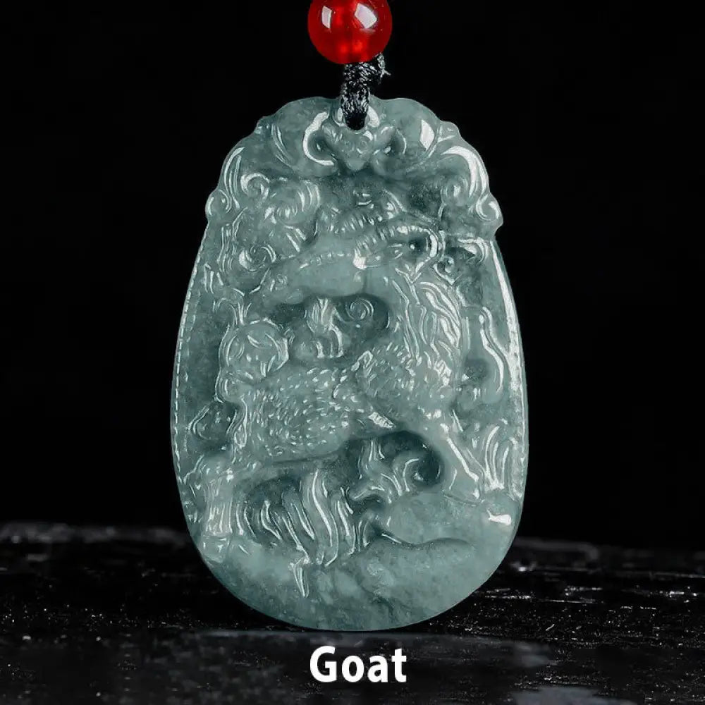 Buddha Stones Chinese Zodiac Jade Year of the Horse Luck Rope Necklace Pendant - BWOOOH - Goat - Necklaces &amp; Pendants