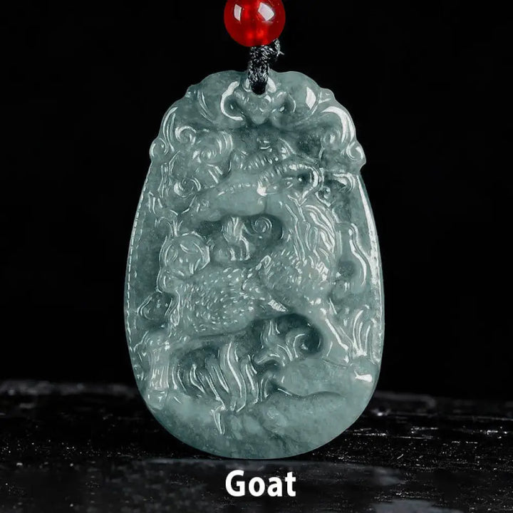 Buddha Stones Chinese Zodiac Jade Year of the Horse Luck Rope Necklace Pendant - BWOOOH - Goat - Necklaces &amp; Pendants