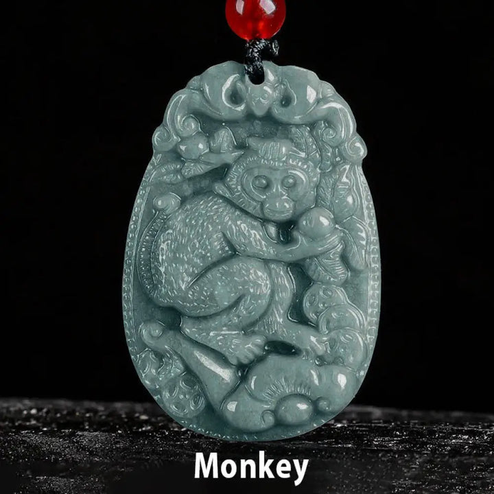 Buddha Stones Chinese Zodiac Jade Year of the Horse Luck Rope Necklace Pendant - BWOOOH - Monkey - Necklaces &amp; Pendants