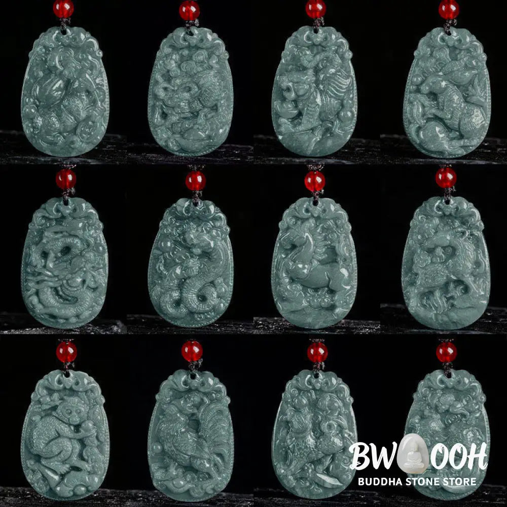 Buddha Stones Chinese Zodiac Jade Year of the Horse Luck Rope Necklace Pendant - BWOOOH - Necklaces &amp; Pendants