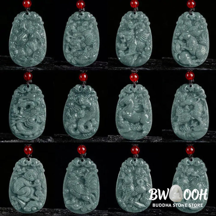 Buddha Stones Chinese Zodiac Jade Year of the Horse Luck Rope Necklace Pendant - BWOOOH - Necklaces &amp; Pendants