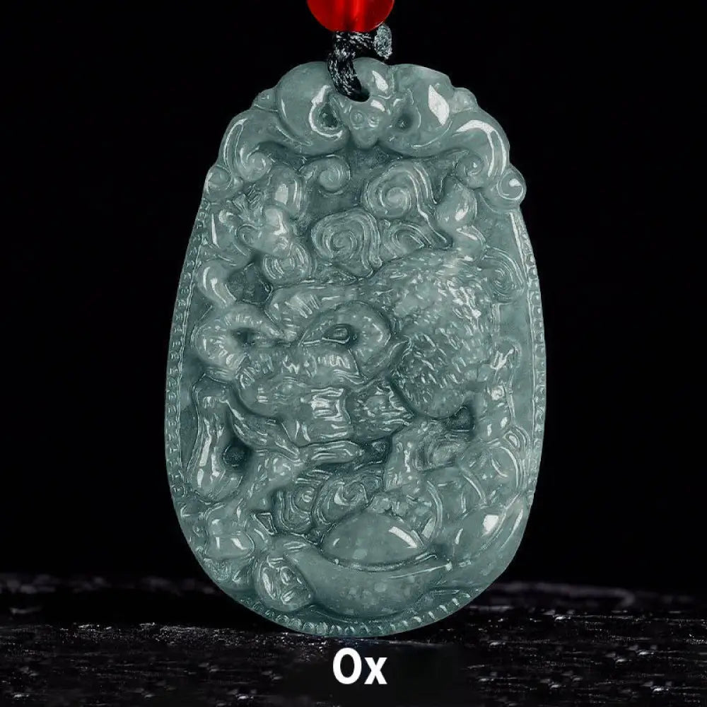 Buddha Stones Chinese Zodiac Jade Year of the Horse Luck Rope Necklace Pendant - BWOOOH - Ox - Necklaces &amp; Pendants