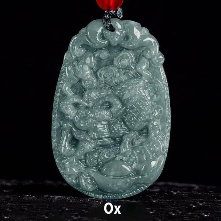 Buddha Stones Chinese Zodiac Jade Year of the Horse Luck Rope Necklace Pendant - BWOOOH - Ox - Necklaces &amp; Pendants
