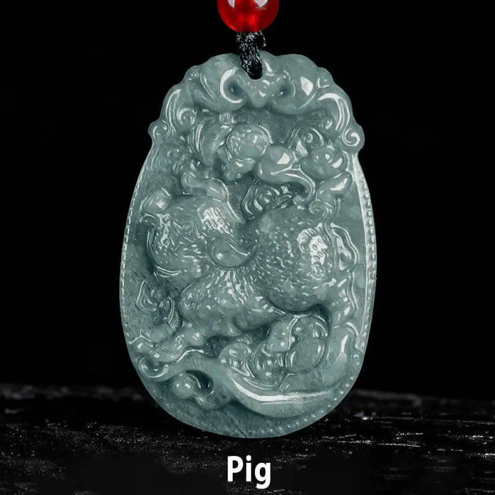 Buddha Stones Chinese Zodiac Jade Year of the Horse Luck Rope Necklace Pendant - BWOOOH - Pig - Necklaces &amp; Pendants