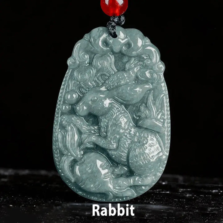 Buddha Stones Chinese Zodiac Jade Year of the Horse Luck Rope Necklace Pendant - BWOOOH - Rabbit - Necklaces &amp; Pendants