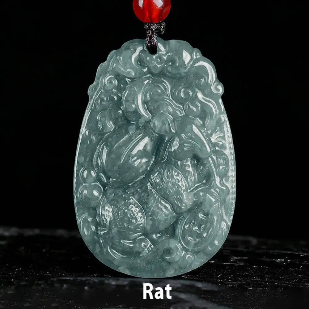 Buddha Stones Chinese Zodiac Jade Year of the Horse Luck Rope Necklace Pendant - BWOOOH - Rat - Necklaces &amp; Pendants