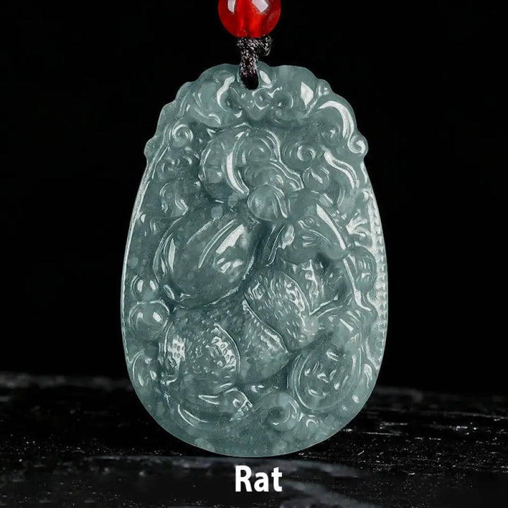 Buddha Stones Chinese Zodiac Jade Year of the Horse Luck Rope Necklace Pendant - BWOOOH - Rat - Necklaces &amp; Pendants