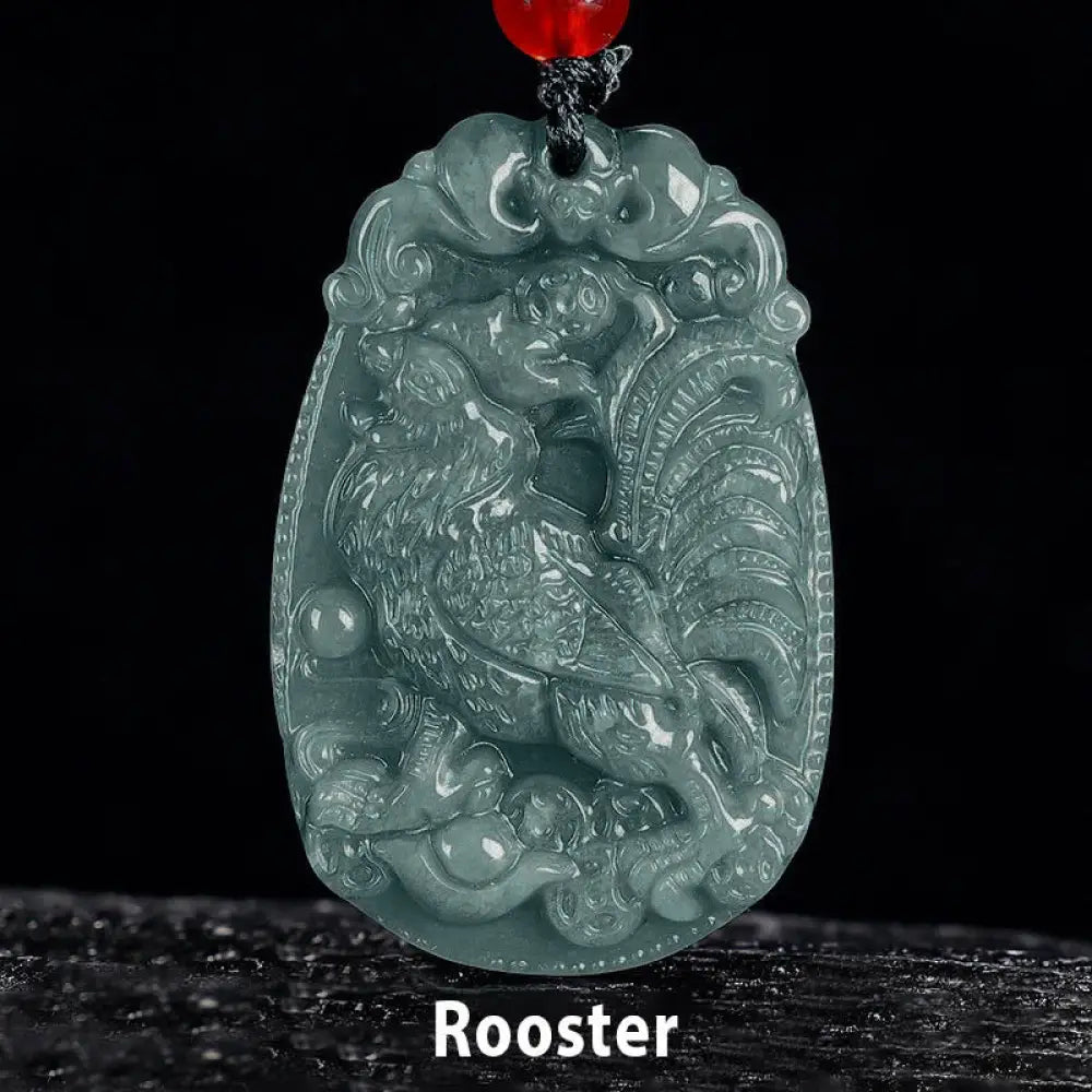Buddha Stones Chinese Zodiac Jade Year of the Horse Luck Rope Necklace Pendant - BWOOOH - Rooster - Necklaces &amp; Pendants