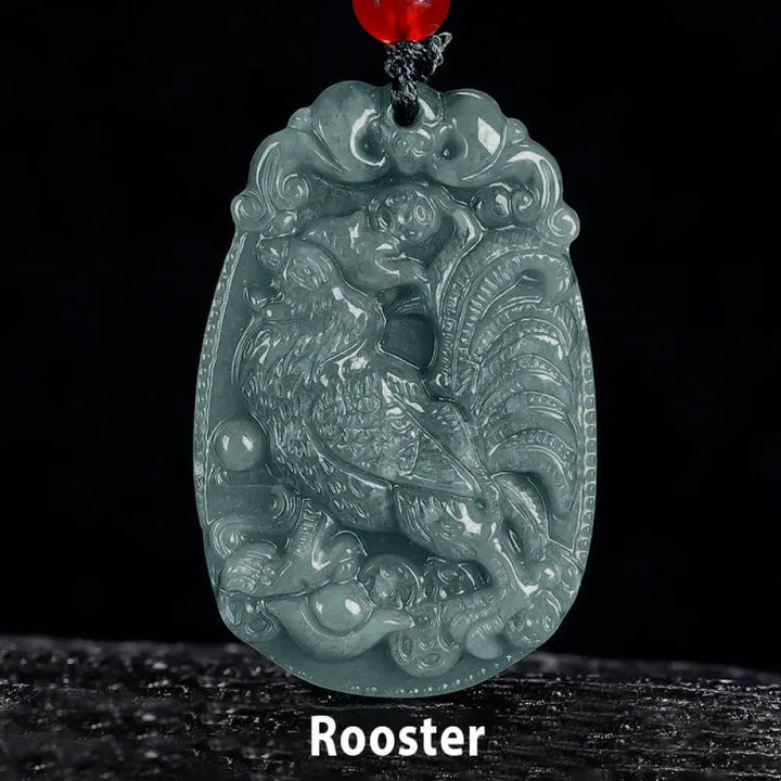 Buddha Stones Chinese Zodiac Jade Year of the Horse Luck Rope Necklace Pendant - BWOOOH - Rooster - Necklaces &amp; Pendants