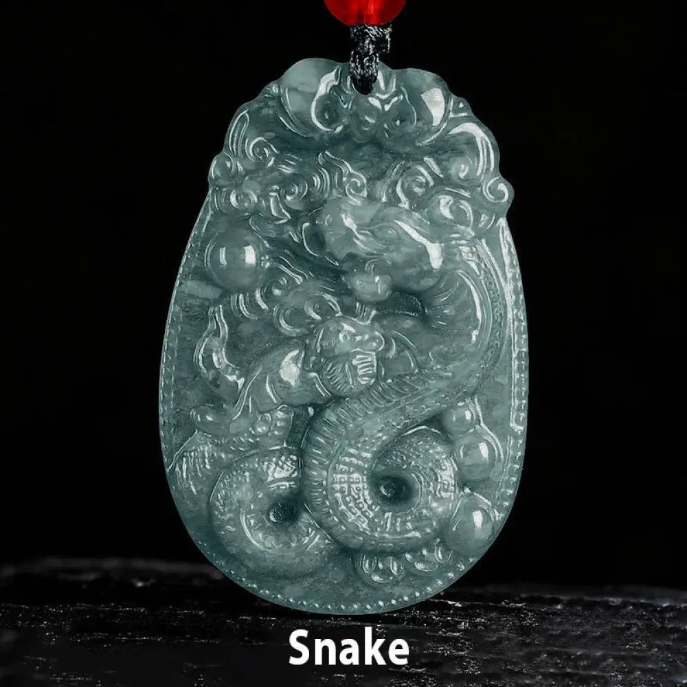 Buddha Stones Chinese Zodiac Jade Year of the Horse Luck Rope Necklace Pendant - BWOOOH - Snake - Necklaces &amp; Pendants
