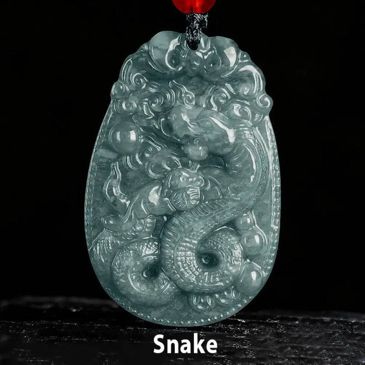 Buddha Stones Chinese Zodiac Jade Year of the Horse Luck Rope Necklace Pendant - BWOOOH - Snake - Necklaces &amp; Pendants