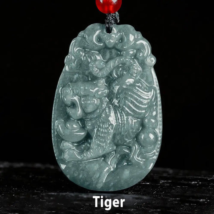 Buddha Stones Chinese Zodiac Jade Year of the Horse Luck Rope Necklace Pendant - BWOOOH - Tiger - Necklaces &amp; Pendants