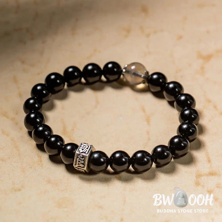 BWOOOH Chinese Zodiac Natal Buddha 925 Sterling Silver Black Obsidian Moonstone Strengt | spiritual healing bracelet