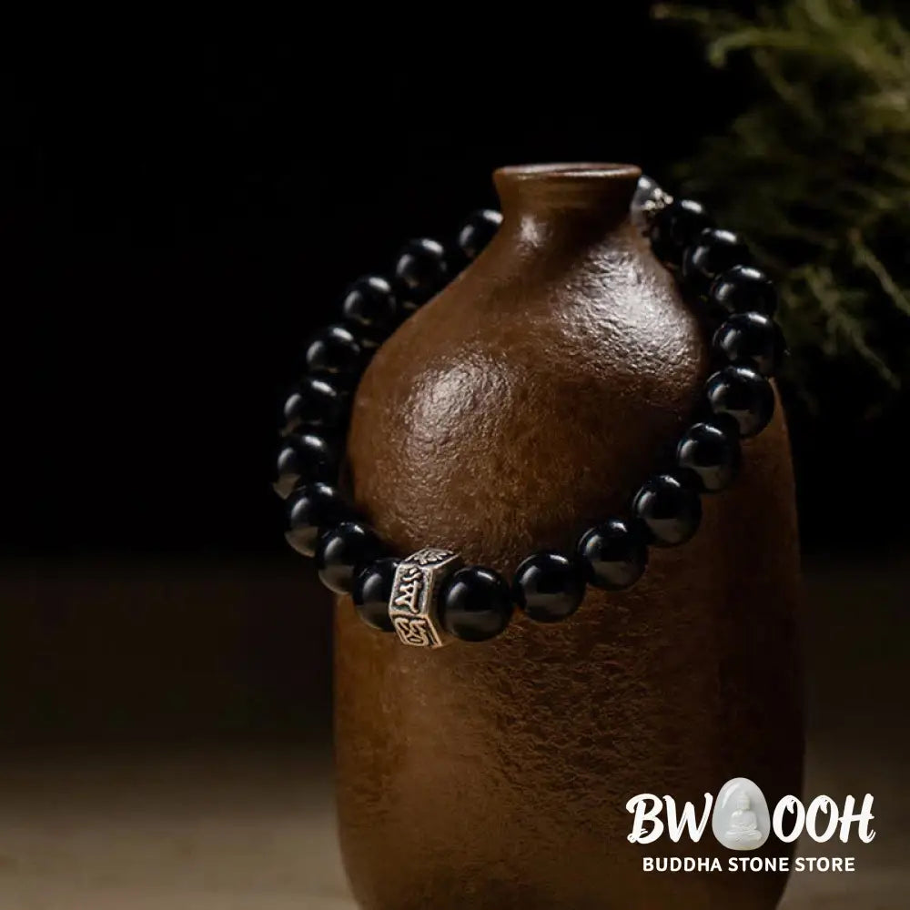 BWOOOH Chinese Zodiac Natal Buddha 925 Sterling Silver Black Obsidian Moonstone Strengt | spiritual healing bracelet