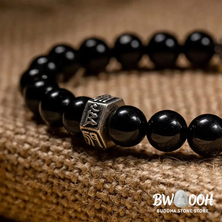 BWOOOH Chinese Zodiac Natal Buddha 925 Sterling Silver Black Obsidian Moonstone Strengt | spiritual healing bracelet