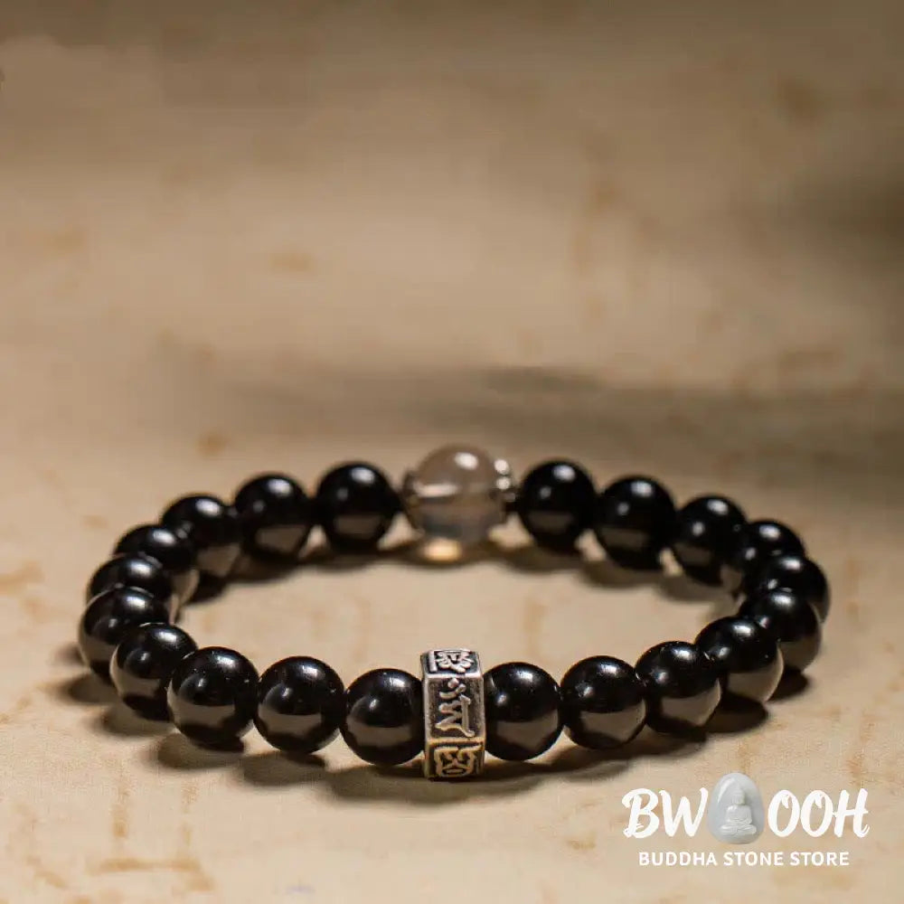 BWOOOH Chinese Zodiac Natal Buddha 925 Sterling Silver Black Obsidian Moonstone Strengt | spiritual healing bracelet