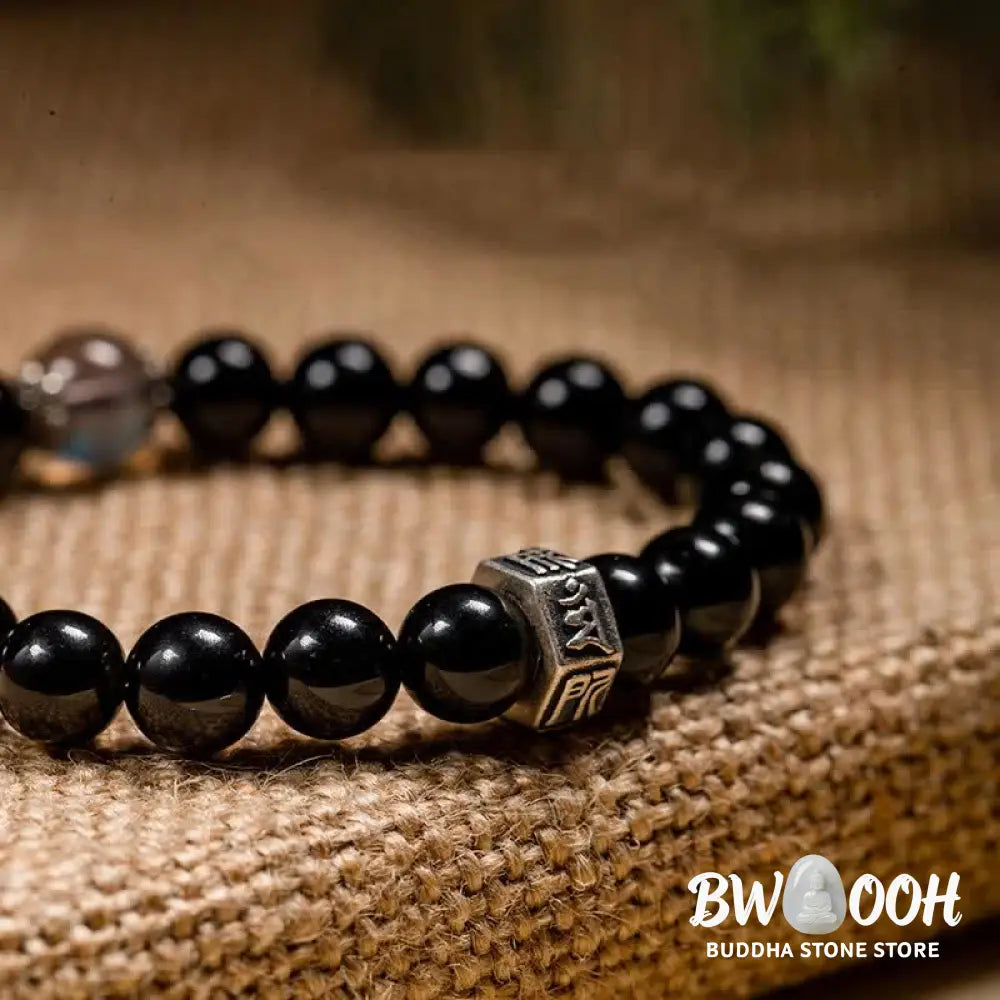 BWOOOH Chinese Zodiac Natal Buddha 925 Sterling Silver Black Obsidian Moonstone Strengt | spiritual healing bracelet