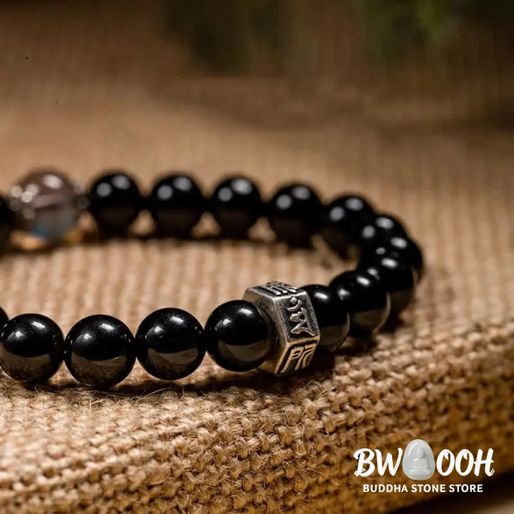 BWOOOH Chinese Zodiac Natal Buddha 925 Sterling Silver Black Obsidian Moonstone Strengt | spiritual healing bracelet