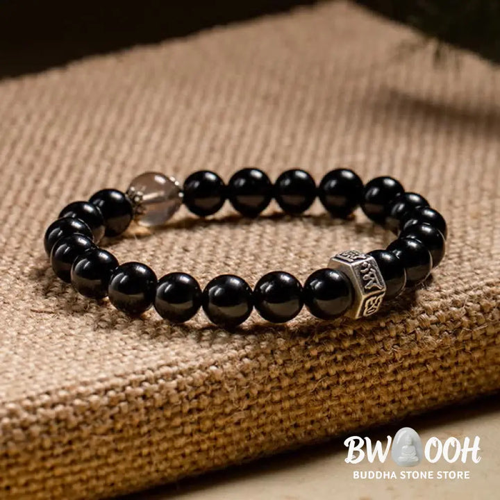 BWOOOH Chinese Zodiac Natal Buddha 925 Sterling Silver Black Obsidian Moonstone Strengt | spiritual healing bracelet