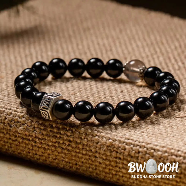 BWOOOH Chinese Zodiac Natal Buddha 925 Sterling Silver Black Obsidian Moonstone Strengt | spiritual healing bracelet