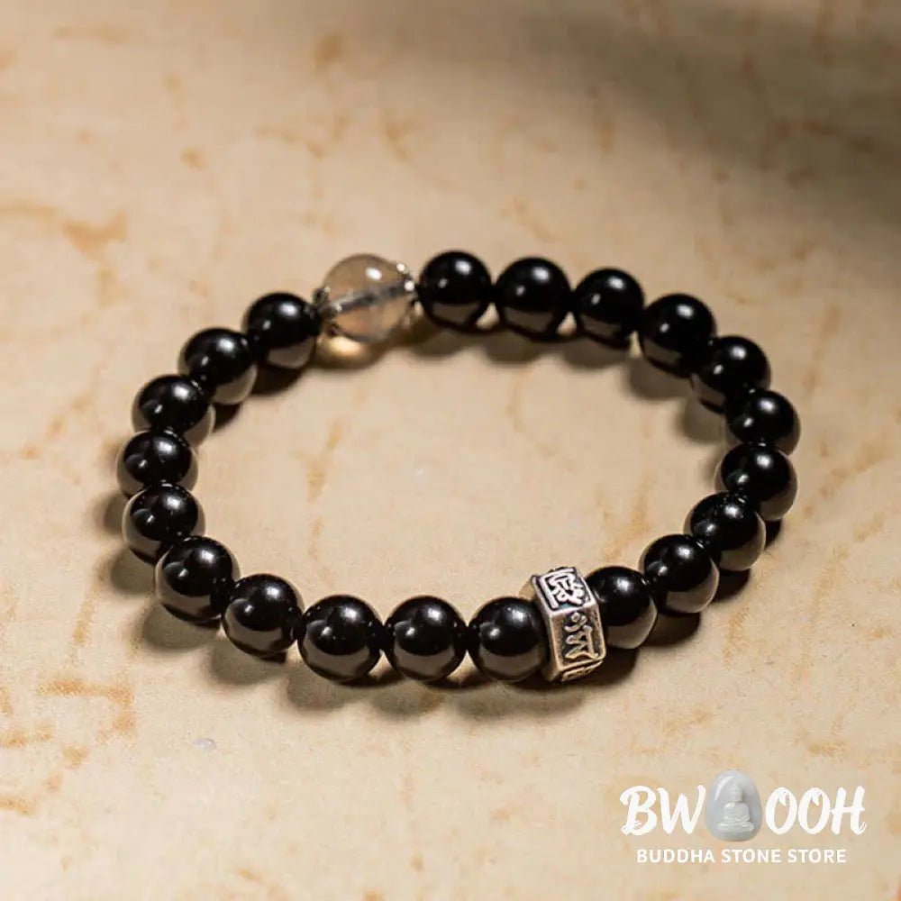 BWOOOH Chinese Zodiac Natal Buddha 925 Sterling Silver Black Obsidian Moonstone Strengt | spiritual healing bracelet