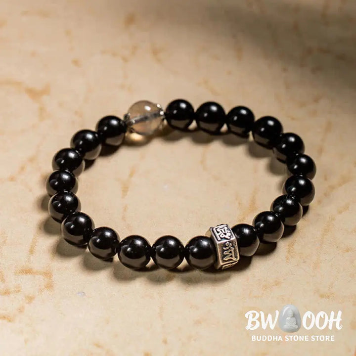 BWOOOH Chinese Zodiac Natal Buddha 925 Sterling Silver Black Obsidian Moonstone Strengt | spiritual healing bracelet