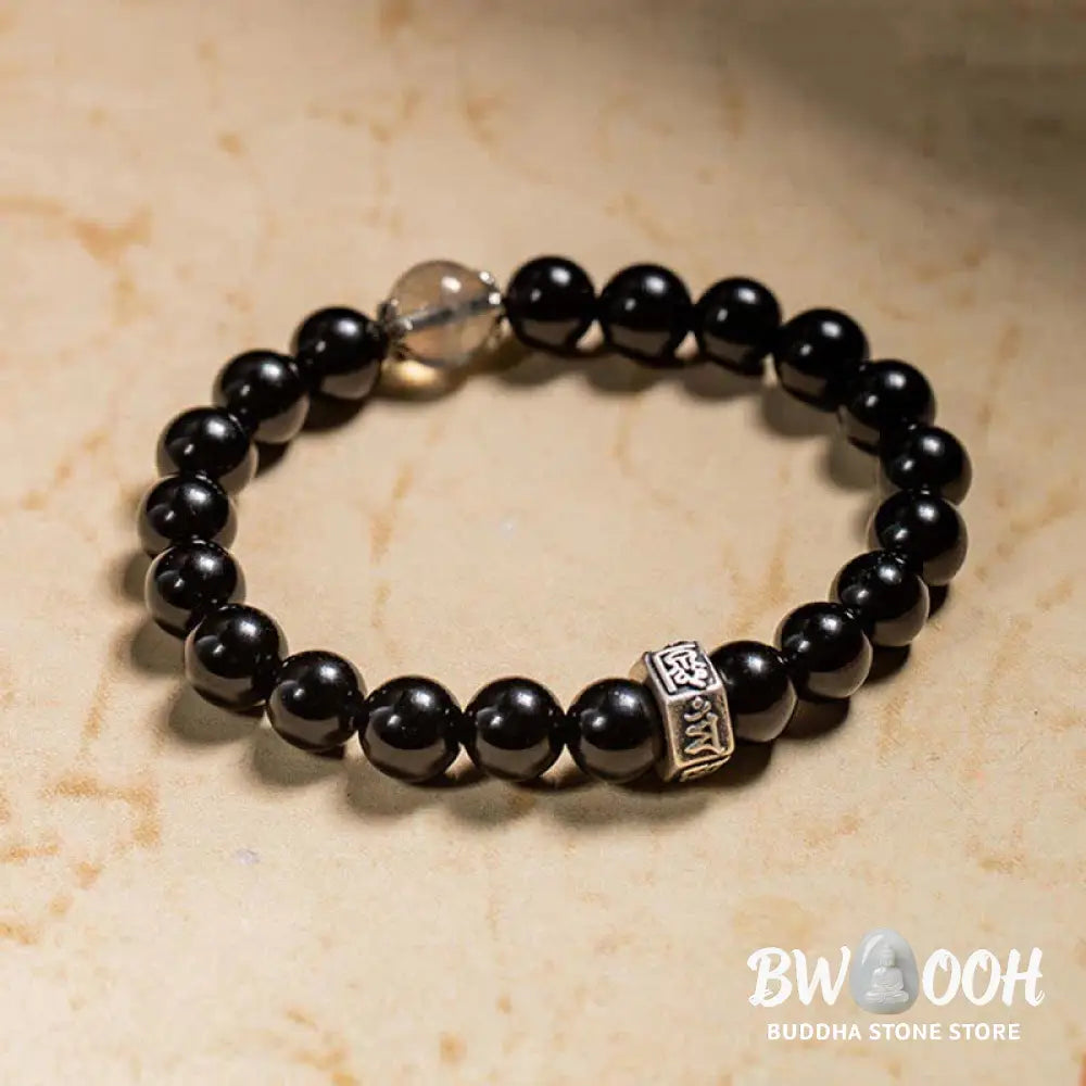 BWOOOH Chinese Zodiac Natal Buddha 925 Sterling Silver Black Obsidian Moonstone Strengt | spiritual healing bracelet