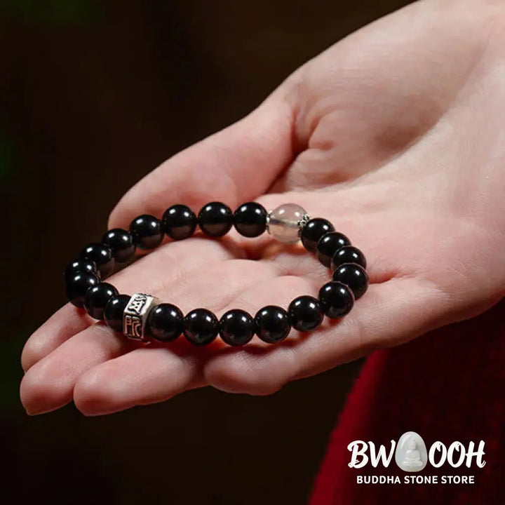 BWOOOH Chinese Zodiac Natal Buddha 925 Sterling Silver Black Obsidian Moonstone Strengt | spiritual healing bracelet