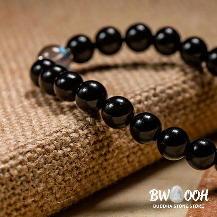 BWOOOH Chinese Zodiac Natal Buddha 925 Sterling Silver Black Obsidian Moonstone Strengt | spiritual healing bracelet