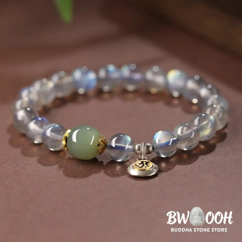 Buddha Stones Chinese Zodiac Natal Buddha 925 Sterling Silver Natural Moonstone Hetian Jade Positive Bracelet - BWOOOH