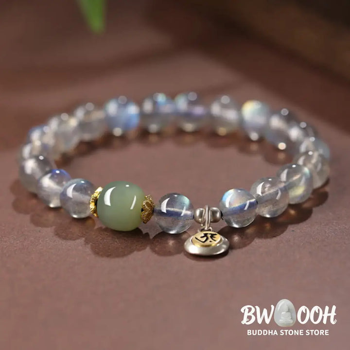 Buddha Stones Chinese Zodiac Natal Buddha 925 Sterling Silver Natural Moonstone Hetian Jade Positive Bracelet - BWOOOH