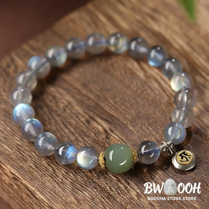 Buddha Stones Chinese Zodiac Natal Buddha 925 Sterling Silver Natural Moonstone Hetian Jade Positive Bracelet - BWOOOH