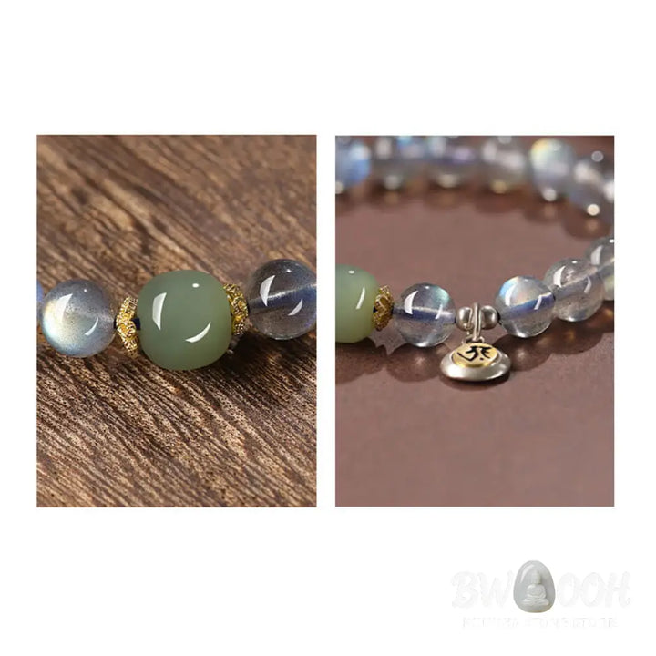 Buddha Stones Chinese Zodiac Natal Buddha 925 Sterling Silver Natural Moonstone Hetian Jade Positive Bracelet - BWOOOH