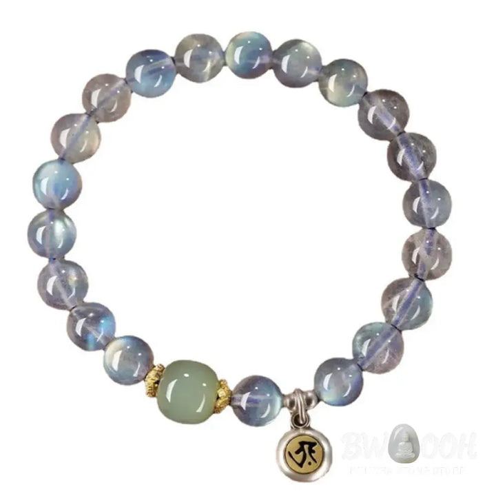 Buddha Stones Chinese Zodiac Natal Buddha 925 Sterling Silver Natural Moonstone Hetian Jade Positive Bracelet - BWOOOH