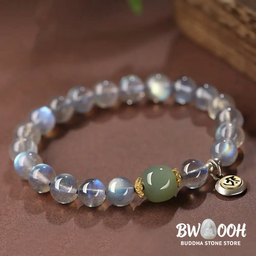 Buddha Stones Chinese Zodiac Natal Buddha 925 Sterling Silver Natural Moonstone Hetian Jade Positive Bracelet - BWOOOH