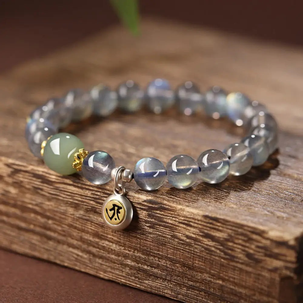 BWOOOH Chinese Zodiac Natal Buddha 925 Sterling Silver Natural Moonstone Hetian Jade Positive Bracelet - BWOOOH